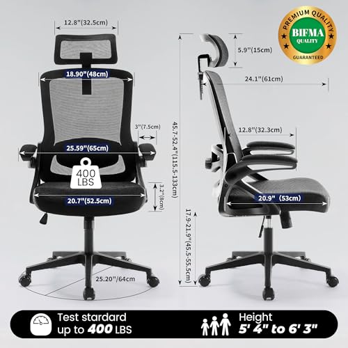 Fizzin Ergonomic Office Chair, 400 LBS Computer Chairs with Adjustable Lumbar Support, Breathable Mesh Desk Chair Ergonomi...
