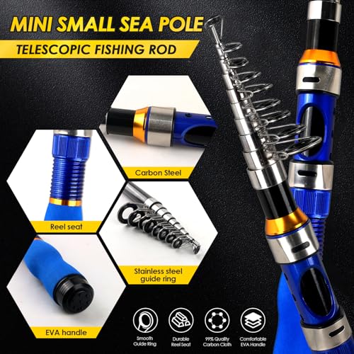 Telescopic Fishing Rod Reel Combo 2PCS 6.89FT Collapsible Fishing Pole Spinning Reel Lures Accessories with Fishing Bag Po...