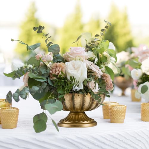 Set of 4, 7'' Wide 3.94'' High Distressed Gold Compote Pedestal Vases, Vintage Antique Urn Gold Flower vases for Centerpie...
