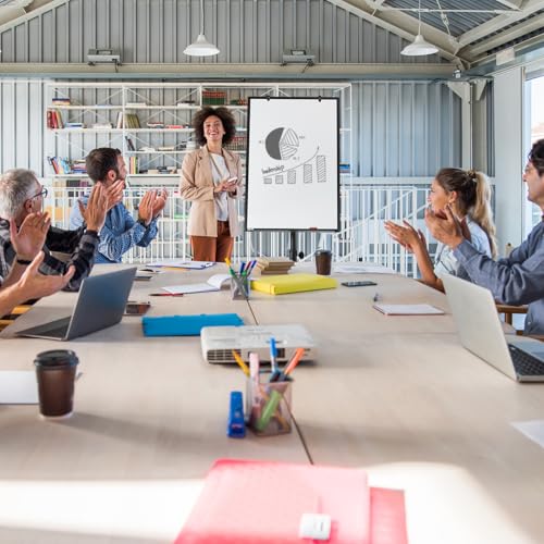 Mobile Whiteboard, 36” x 24” Magnetic Portable White Board on Wheels, Height Adjustable Standing Dry Erase Board with Stan...