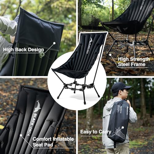 BLACK ORCA High Back Camping Chairs Inflatable Portable Camping Chair Lightweight Compact Folding Chairs with Carry Bag fo...