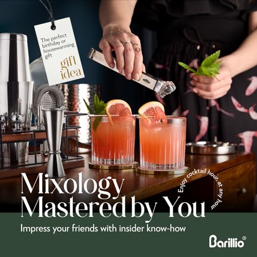 Barillio Bartender Kit – 23-Piece Stainless-Steel Cocktail Shaker Set with Premium African Mahogany Stand | Martini Barwar...