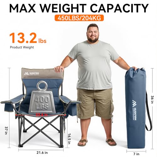 Huskfirm Heated Camping Chair Extra Wide Heated Chair Heavy Duty Heated Camp Chair Supports 450 lbs Heated Lawn Chairs for...