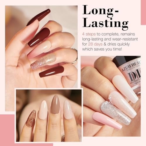 AZUREBEAUTY 31 Pcs Dip Powder Nail Kit 20 Colors Glitter Nude Brown Pink White Gray Dip Powder Liquid Set with Top/Base Co...