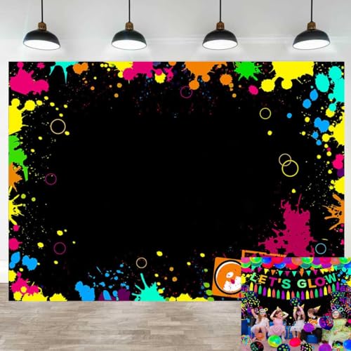 Glow Neon Party Photography Backdrops Let's Glow Splatter Photo Background Blacklight Colorful Laser Ray Disco Retro Bance...