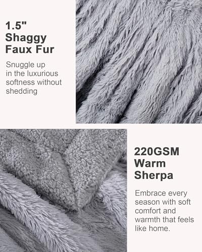 UINIU Super Soft Fluffy Fuzzy Faux Fur Sherpa Fleece Blanket Twin Size, Plush Thick Warm Blanket for Bed Couch, College Do...