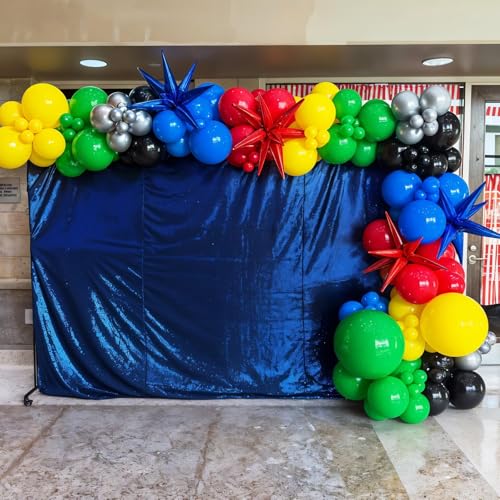Black and Red Yellow Blue Balloons, 12 Inch Black Red Yellow Blue Green Metallic Silver Confetti Balloons with Star Foil B...