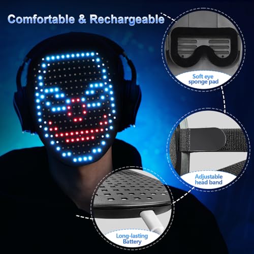 Mr.Pang LED Mask Light up Mask with Gesture Sensing, Cool Face Transforming Mask, Perfect Gifts for Halloween Christmas Bi...