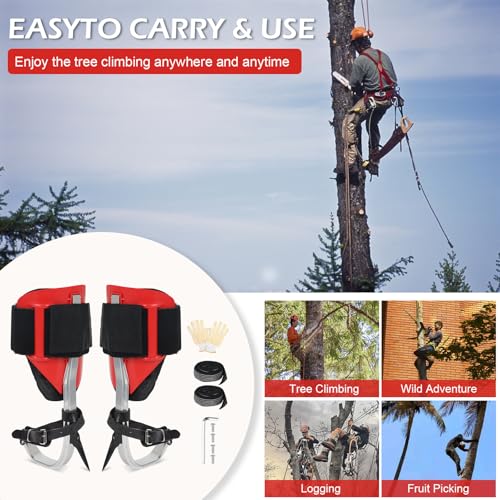 Tree Climbing Spikes Set for Tree Work, Adjustable Tree Climbing Gear with Safety Seat for Tree Climbing and 10FT Steel Wi...