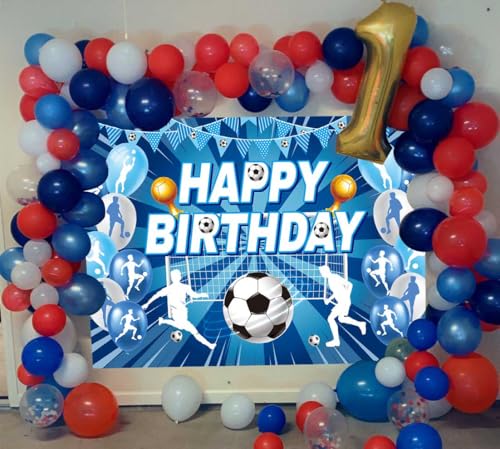 XCKALI Soccer Birthday Backdrop Blue Soccer Happy Birthday Photography Bckdground Sports Party Decorations Photo Booth Pro...
