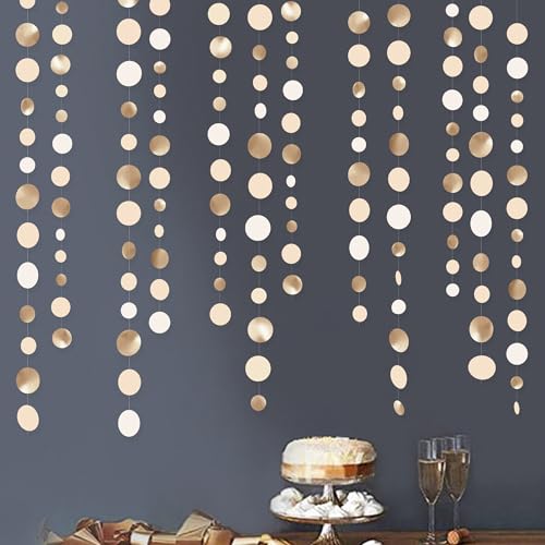 Champagne Gold Party Decorations Circle Dots Garland Gold Neutral Nude Neutral Cream Beige Boho Hanging Polka Dot Streamer...
