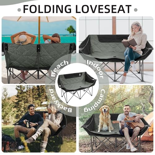 Elevon Double Camping Chair, 2 Person Oversized Loveseat for Adults, Portable Heavy Duty Outdoor Folding Chair with Arms, ...