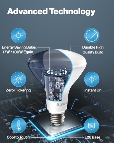 Sunco 6 Pack BR40 LED Light Bulbs, Indoor Flood Lights, Recessed Can Light Bulb, 1400 LM, 17W (100W Equivalent), 5000K Day...