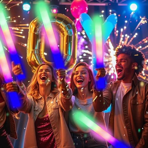 SVYIQ 12 PCS Foam Glow Sticks Bulk With 3 Modes Colorful Flashing,Foam Light up Sticks,Glow Sticks for Wedding,Glow in Dar...