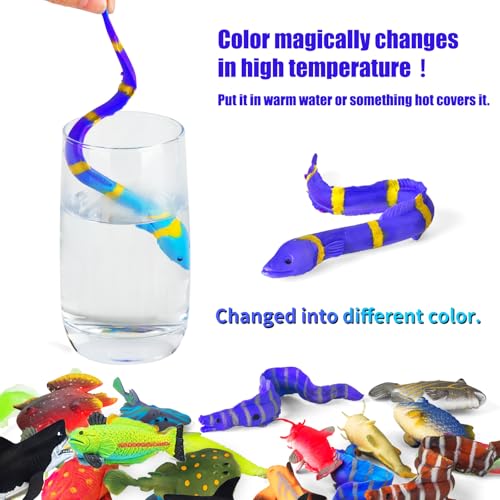 12 Pack Color Changing Sea Animal Toys,Change Color Ocean Animals Figures,Mold Free Bath Toys for Toddlers Kids,Water Tabl...