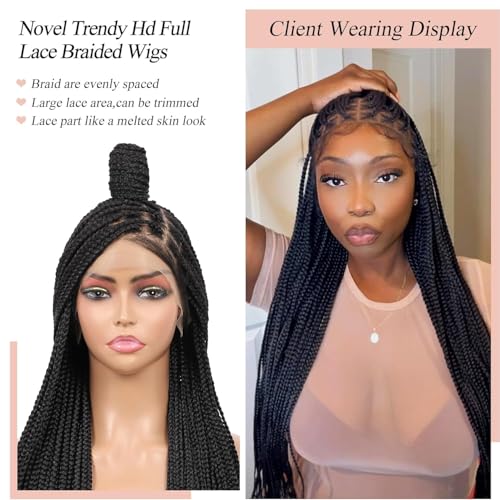 Lexqui 36'' 360¡Æ HD Full Lace Knotless Braided Wigs for Women Box Braid Wig with Baby Hair Premium Synthetic Braided Lace Front Wigs Natural Black