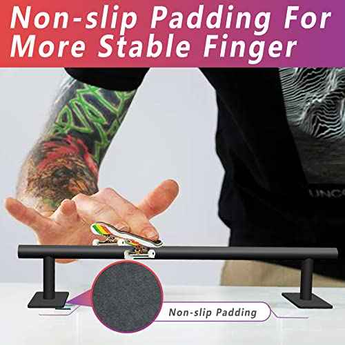 Professional Fingerboard Flat Rail Premium Solid Steel Construction Fingerboard Deck Fingerboard Ramp Great Add for Fingerboard Parks Black Powder Coated Finish Non-Slip Foam Feet (round)