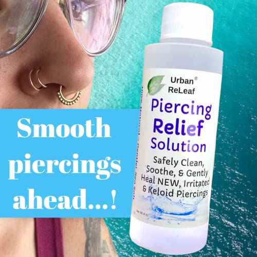 Urban ReLeaf PIERCING RELIEF Solution ! Safely Clean, Soothe & Gently Calm New, Irritated and Bumpy Piercings. 100% Natural Sea Salt, Tea Tree, Rosemary