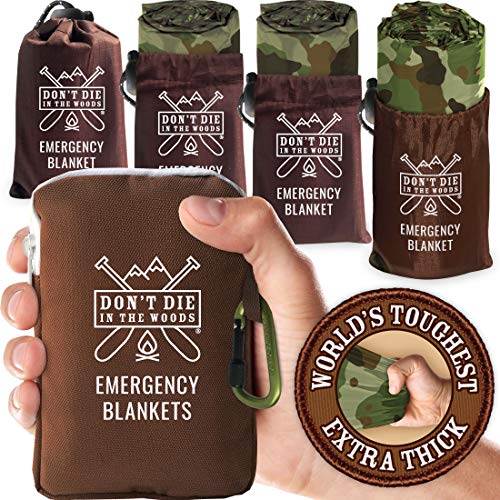 Don't Die In The Woods - World’s Toughest Emergency Blankets [4-Pack] Extra Thick Thermal Mylar Space Blanket - One of The...