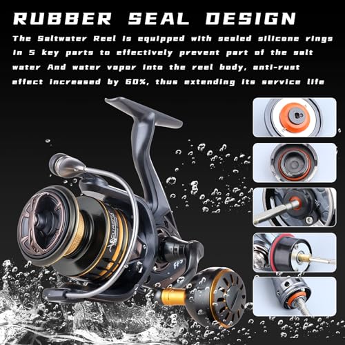 Accuretta Saltwater Spinning Reel,13+1BB Ultra Smooth Saltwater Fishing Reels,Powerful Carbon Drag,CNC Aluminum Spool & Ha...