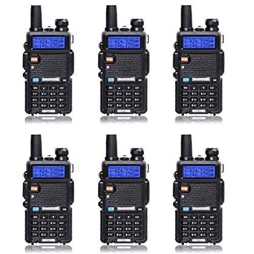 Baofeng UV-5R Dual Band Two Way Radio Handheld Ham Radio Long Range Walkie Talkies Pack of 6 for Hiking Camping Hunting Skiing Trip(Black)