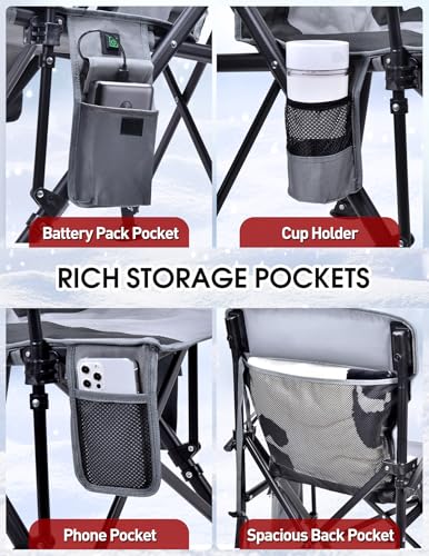 Docusvect Heated Camping Chair for Adults, Heats Back and Seat, 3 Heat Levels, Fully Padded Heated Folding Chair for Outdo...