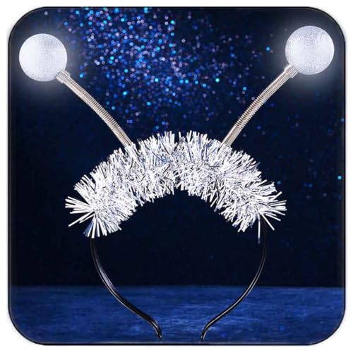 DRESBE Light Up Alien Headband LED Space Headbands Glow Antenna Hair Accessories for Women (Silver)