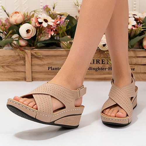 Women's Wedge Sandals - Breathable Openwork Design with Adjustable Straps, Thick Platform Sole for Comfort & Stability, Li...