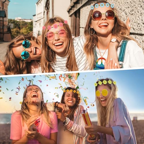 NEBURORA 30Pcs Hippie Accessories 60s 70s Hippie Costume Accessories Set Daisy Headband Peace Sign Necklaces Hippie Sungla...