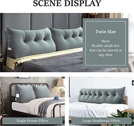 Wedge Headboard Pillow Dorm Room Reading Pillow Back Support for Sitting Up in Bed Bolster Lumbar Cushion Body Positioning Bedrest Gifts for Dad Velvet 59in Light Gray Queen