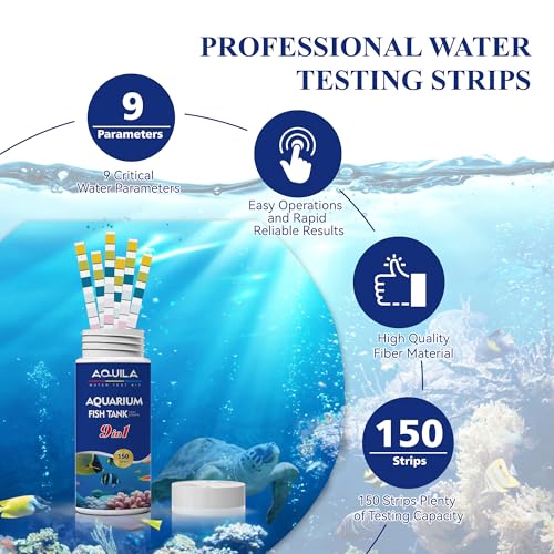 Aquarium Water Test Kit 9-in-1, Aquarium Ammonia Test Strips for Fish Tanks and Ponds, 150 Strips Testing pH Total Alkalin...