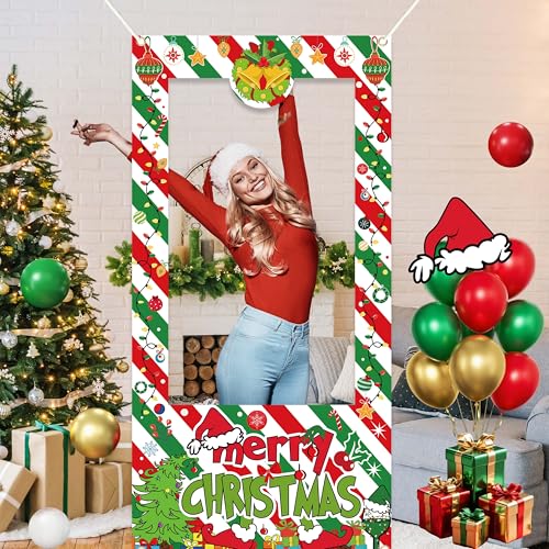 Christmas Party Decoration Set, 35 Balloons, 18 Photo Props, Banner, Photo Booth Frame, Red Green White
