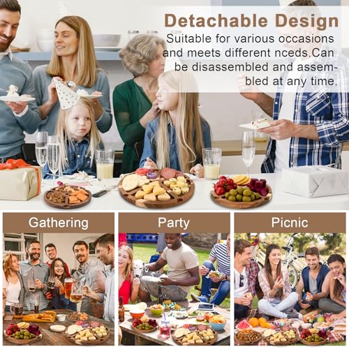 Elegant Charcuterie Boards Three Tiered Acacia Cheese Board and Cupcake Stand with 360° Easy-to-Spin Trays, Perfect for Ga...