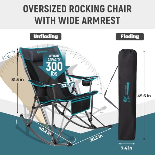 FUNDANGO Oversized Rocking Camping Chair for Adults, Portable Folding Lawn Chairs for Outside with Pillows, Wide Armrest, ...