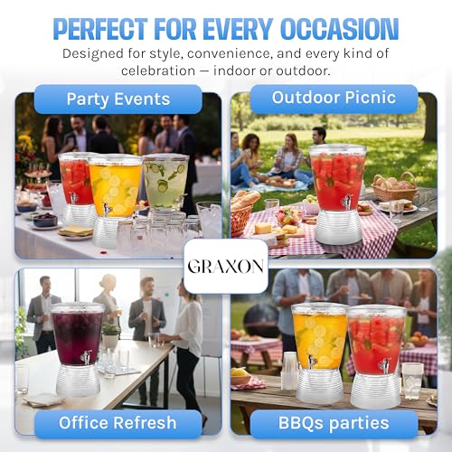 Drink Dispenser for Parties (2.5 Gallon) Large Plastic Water Dispenser for Counter Tops, No Mess, Easy to Assemble & Wash,...