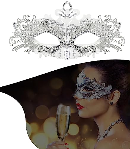 Seglorwy Womens Masquerade Mask Metal Rhinestone Venetian Halloween Christmas Evening Prom Ball Party Mask