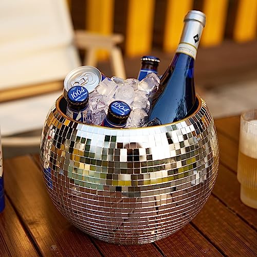 Wittolins Disco Ice Bucket for Cocktail Bar,Mirror Silver Disco Ball Decor,Retro Party Accessories,9.8 Inch Disco Ball The...