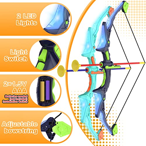Kmuxilal 2 Pack Kids Bow and Arrow Set with LED Flash Lights, 14 Suction Cup Arrows and Fluorescence Standing Target-Perfe...