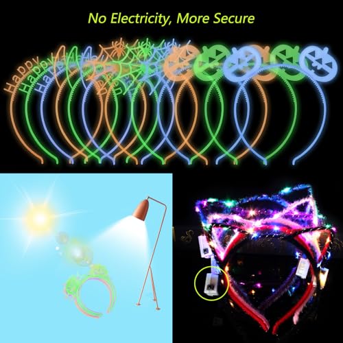 Fishdown Glow in The Dark Party Supplies，12 Pcs Assorted Glow in Dark Cat Ear Crown Headband for Birthday Party,Halloween ...