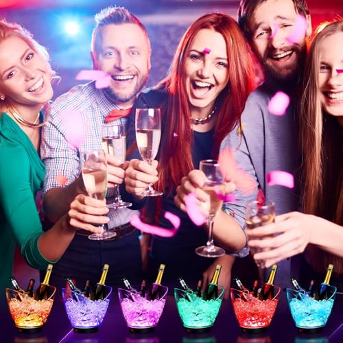 Umigy 4 Pcs LED Ice Buckets 2l Clear Plastic Beer Buckets with LED Light RGB Colors Changing Cooler Ice Container with Sta...