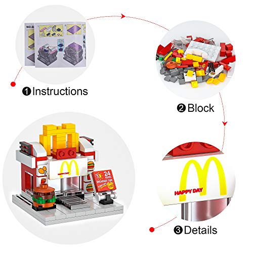 ZornRC 8 Packs Mini City Shop Street View Building Blocks Kit,MOC Construction Creative Educational Kit with Hair Salon & ...