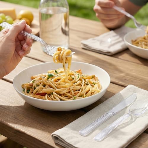 Party Dimensions 300 Count Plastic Cutlery Combo Box, Disposable Clear Plastic Silverware Utensils Set, 100 Forks, 100 spo...