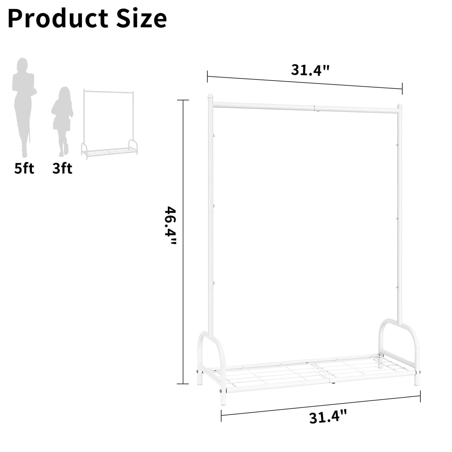 Becomrock Kids Clothing Rack, Small Clothes Shelf with Metal Storage Shelf, Kids Dress Up Storage Rack, (White)