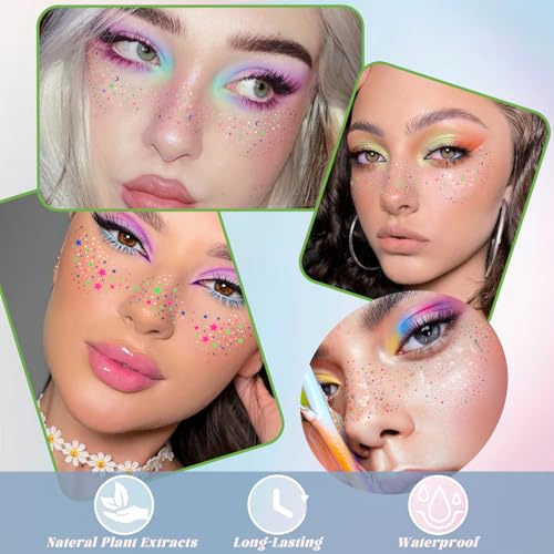 Noerrors 6 Styles Glitter Freckle Face Tattoo Sticker Sparkling Holographic Multichrome Speckle Patches Multi-color Face G...
