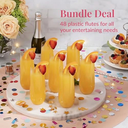 Prestee 48 Pack Plastic Champagne Flutes 9 oz - Stemless Disposable Champagne Flutes for Cocktails Mimosa Bar and Party Su...