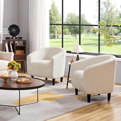 Yaheetech Accent Barrel Chair, Boucle Fabric Club Chair, Furry Sherpa Elegant Armchair with Cozy Soft Padded, Suitable for...
