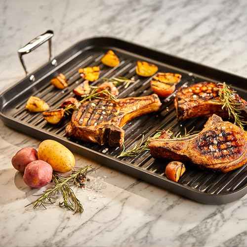 All-Clad HA1 Hard Anodized Nonstick Grill/Griddle Pan 13x20 Inch Oven Broiler Safe 500F Pots and Pans, Cookware Black