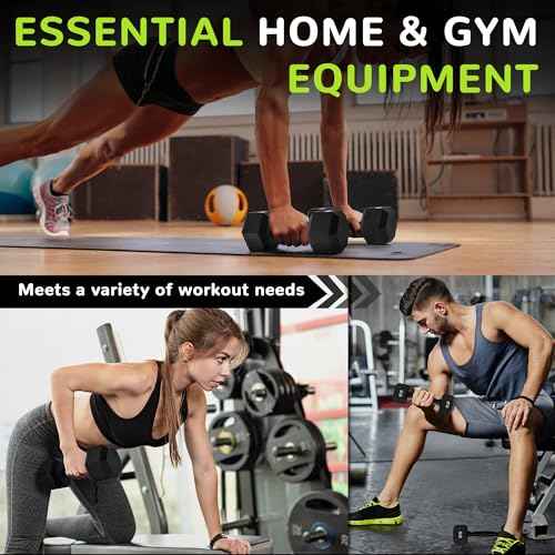Fitvids Rubber Encased Exercise & Fitness Hex Dumbbell, Hand Weights with Anti-Slip Metal Handle for Home Gym, Multiple Sizes