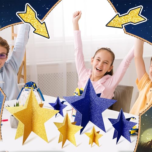 Sinload 45 Pcs 3D Star Centerpiece Movie Night Decoration for Table in 3 Sizes Hanging Supplie for Red Carpet Film Show Th...