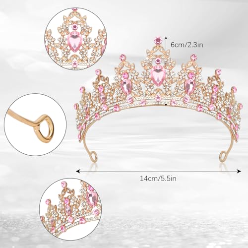 JIOMULIG Pink Rhinestone Tiara, Baroque Style, Women's Queen Crown, Adult Tiara Headband, Perfect for Parties, Prom, Weddi...